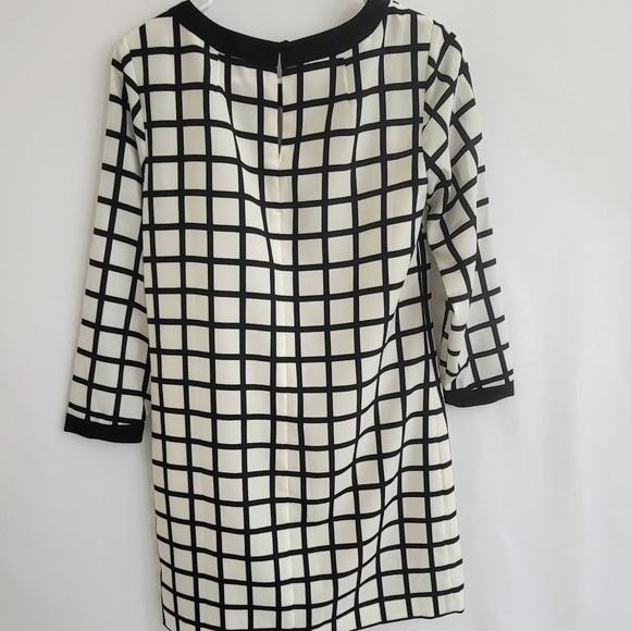 J.Crew Womens 3 Quarter Sleeve Checkered Black White Dress Size 00 Back Button - Picture 3 of 8